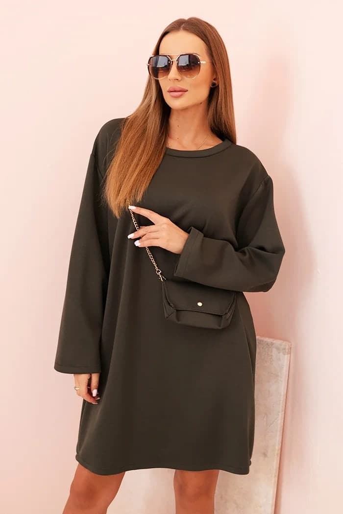 Dámské viskózové šaty plus size s kabelkou Jeannette, barva Khaki