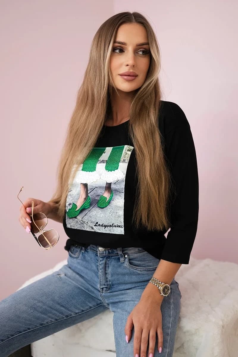 Bluzka damska bawełniana z grafiką 3D Milagros, barva Černý