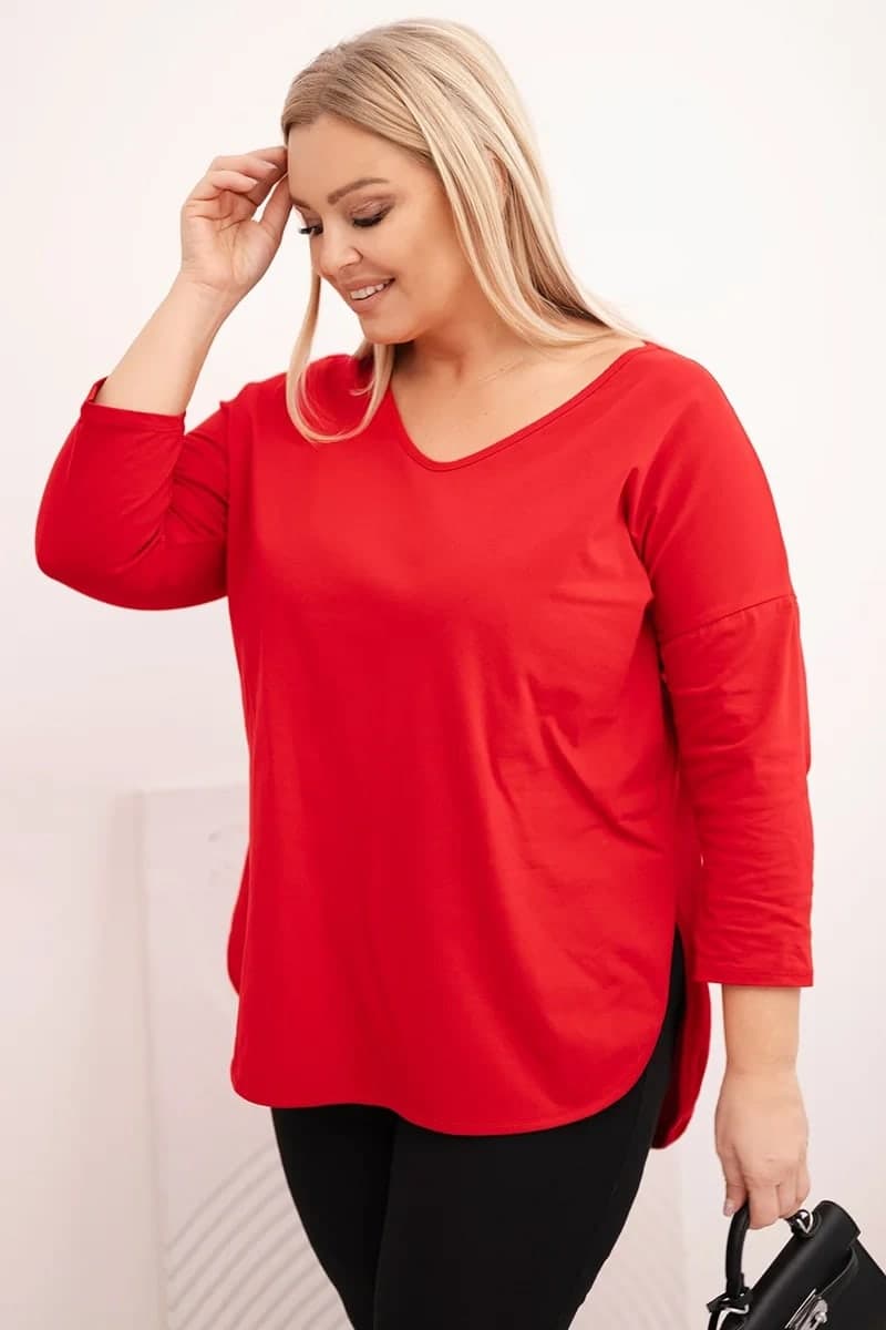 Dámská bavlněná halenka plus size s výstřihem do V Amparo, barva Červený