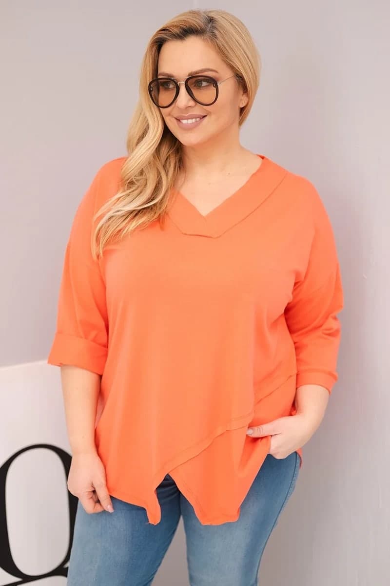 Dámská bavlněná halenka plus size s výstřihem do V Ambra, barva Meruňková