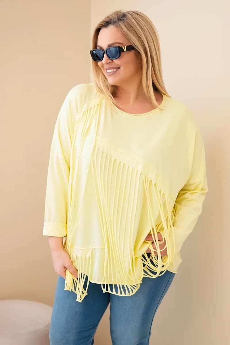 Dámská bavlněná halenka Plus Size s třásněmi Miriam, barva Žlutý