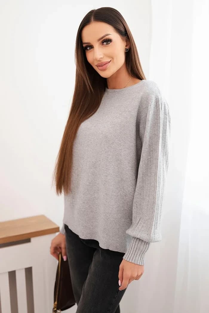 Dámský viskózový svetr s rozparky po stranách Leticia, barva Šedý