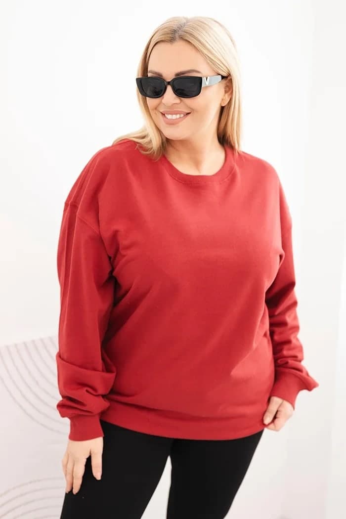 Bluza damska bawełniana basic z okrągłym dekoltem Fresia, barva Vínový