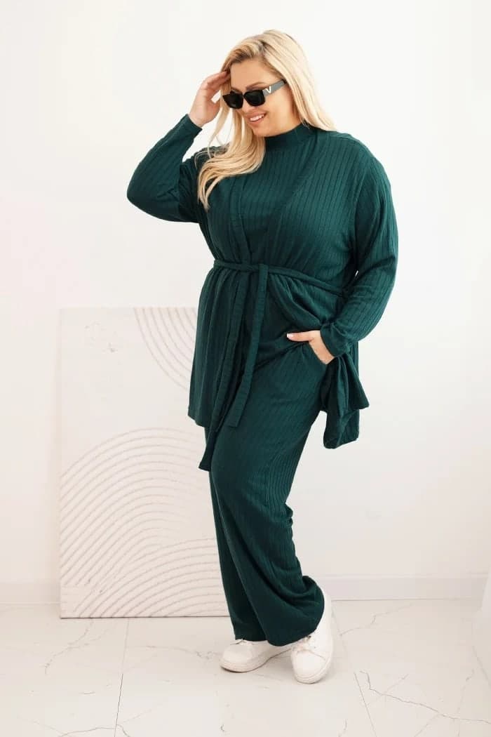 Dámská žebrovaná plus size souprava 3-dílná Gavotta, barva Tmavě zelená