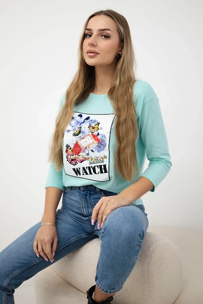 Bluzka damska bawełniana z grafiką 3D Watch Fragranza, barva Mátová