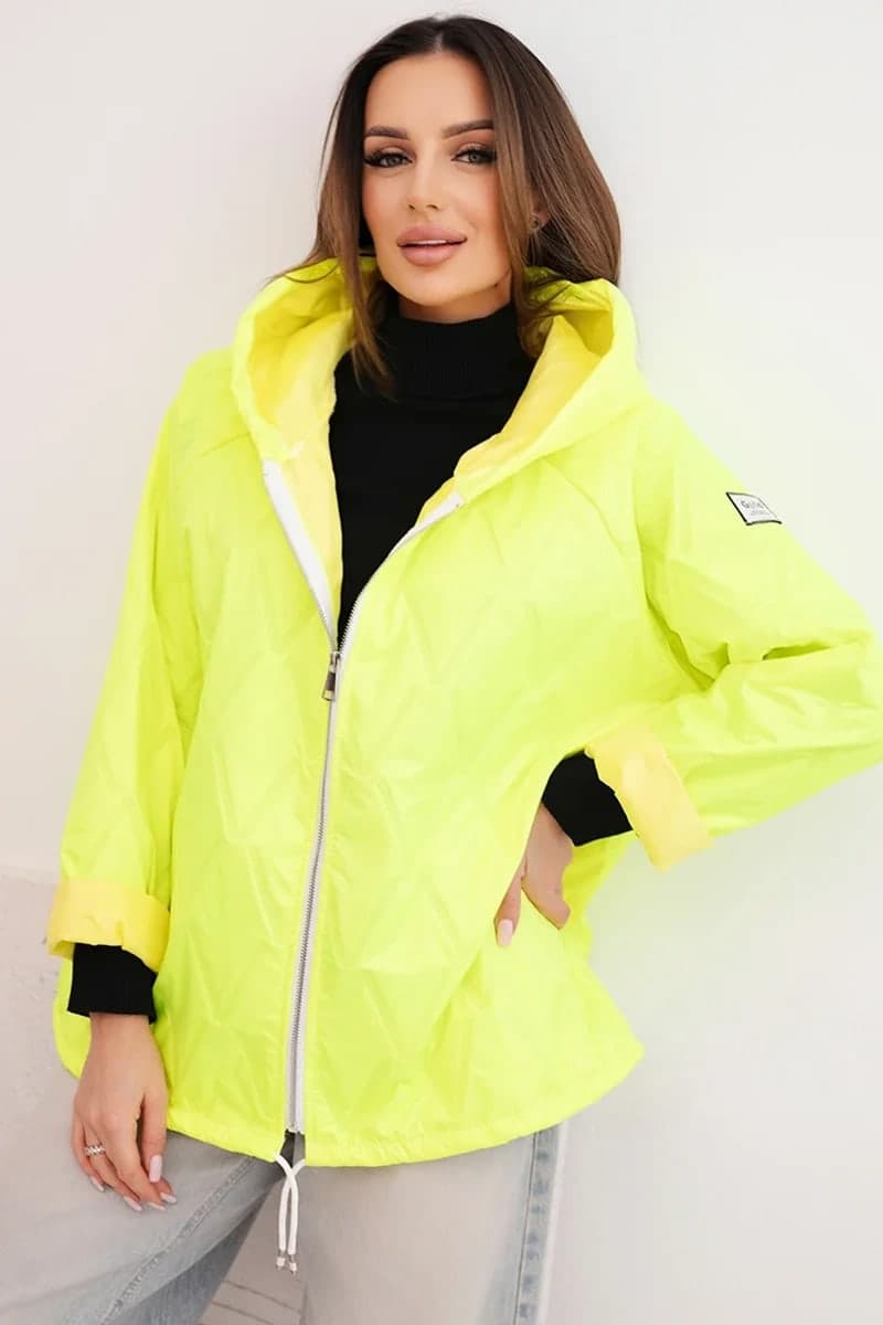 Dámská prošívaná bunda s kapucí Oversize Finezza, barva Neonově žlutá