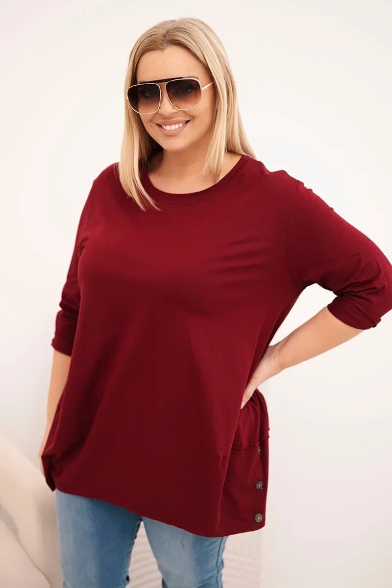 Dámská bavlněná halenka Plus Size s ozdobnými knoflíky Muriel, barva Vínový