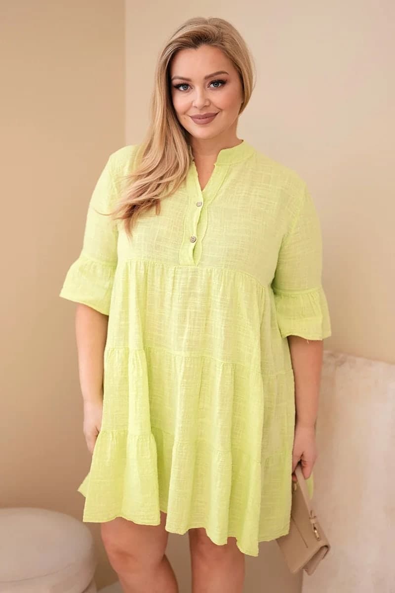 Dámské bavlněné šaty plus size s volány Luana, barva Světlá zelená