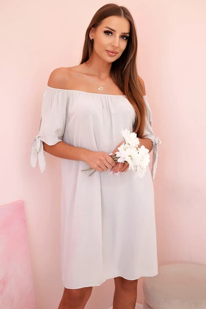 Sukienka damska wiskozowa z wiązaniem na rękawach Suzette, barva Béžový
