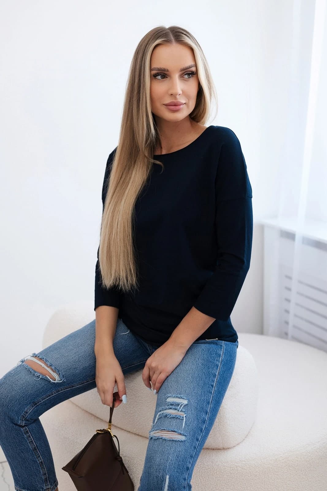 Dámská bavlněná halenka s lodičkovým výstřihem Amabile, barva Tmavě modrý
