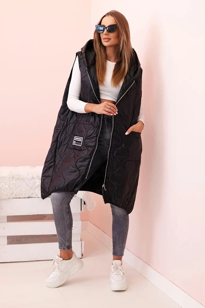 Dámská prošívaná polyesterová vesta Plus Size Confetto, barva Černý