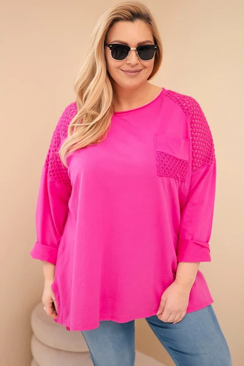 Bluza damska bawełniana plus size oversize Velia, barva Fuchsiový