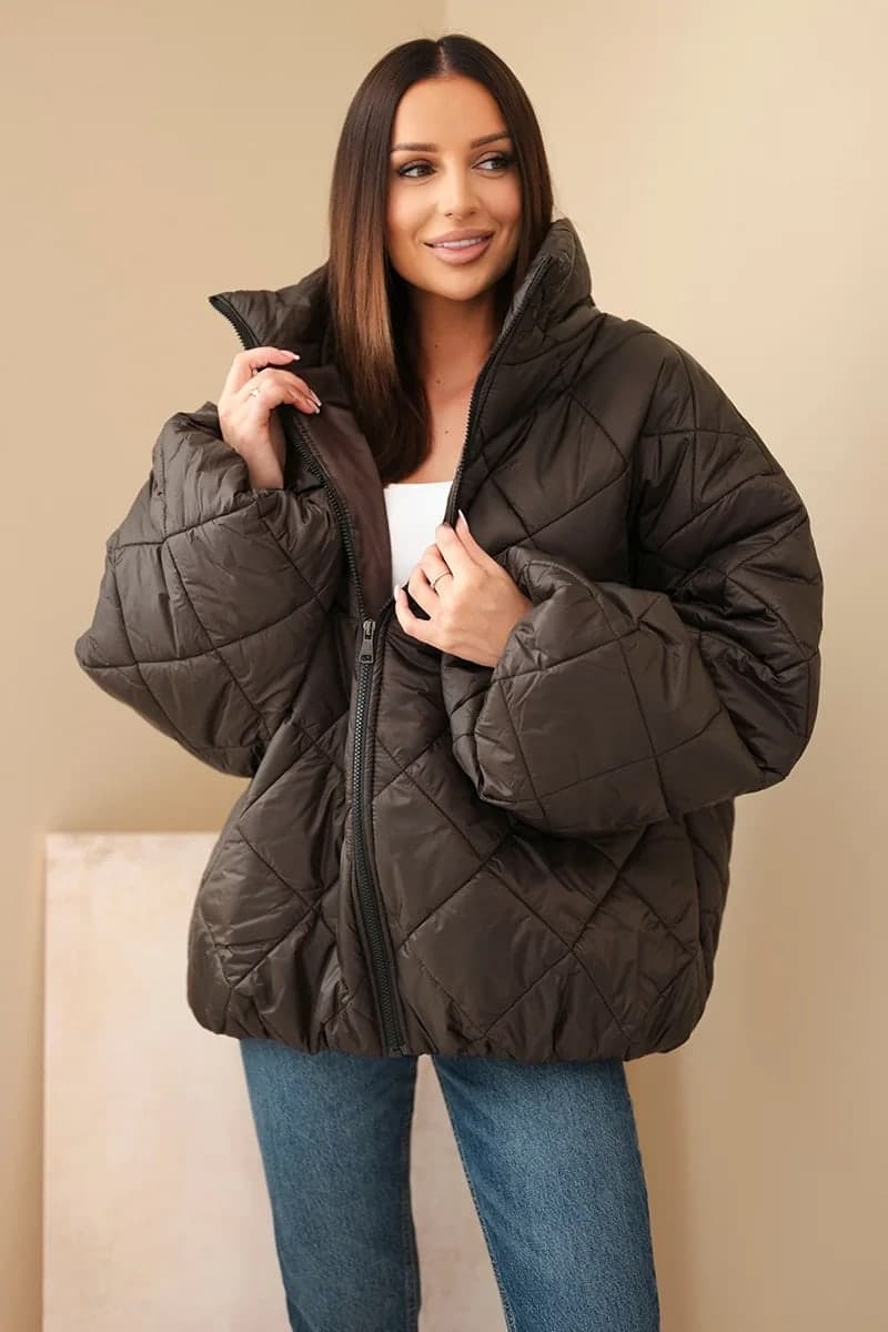 Dámská prošívaná nylonová bunda oversize Cannella, barva Hnědý