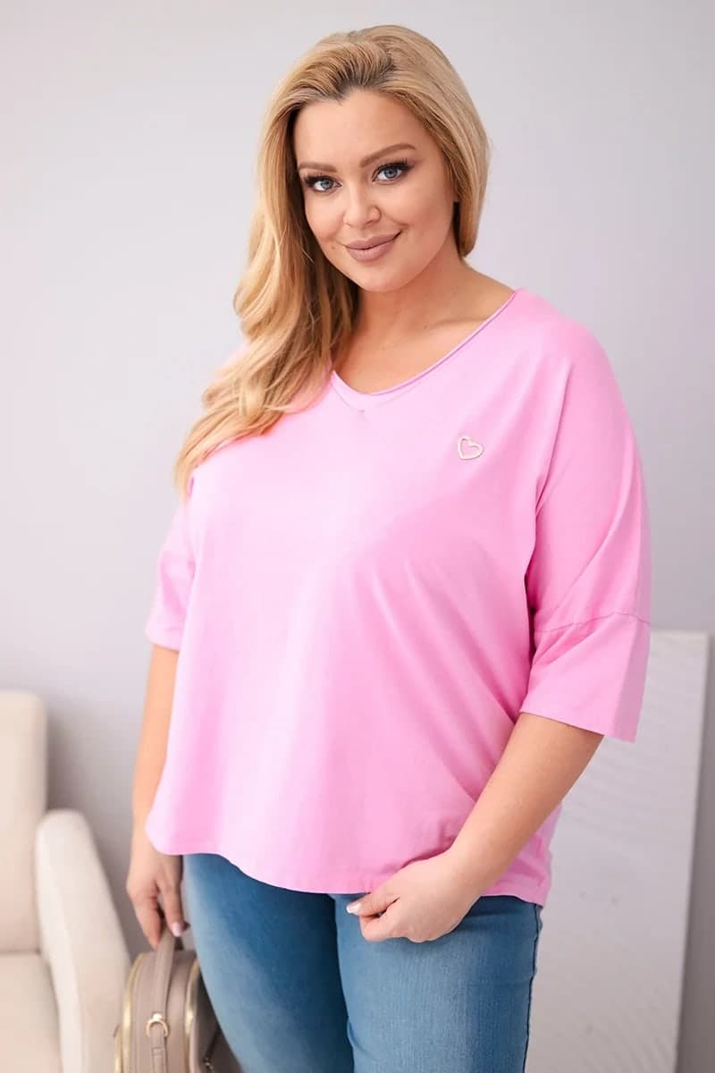 Dámská bavlněná oversize halenka s výstřihem do V Marielle, barva Světlá růžová