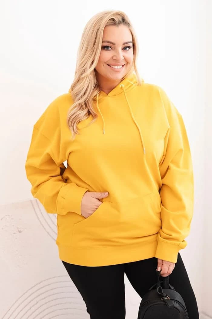 Bluza damska bawełniana plus size z kapturem Sorrento, barva Hořčicová