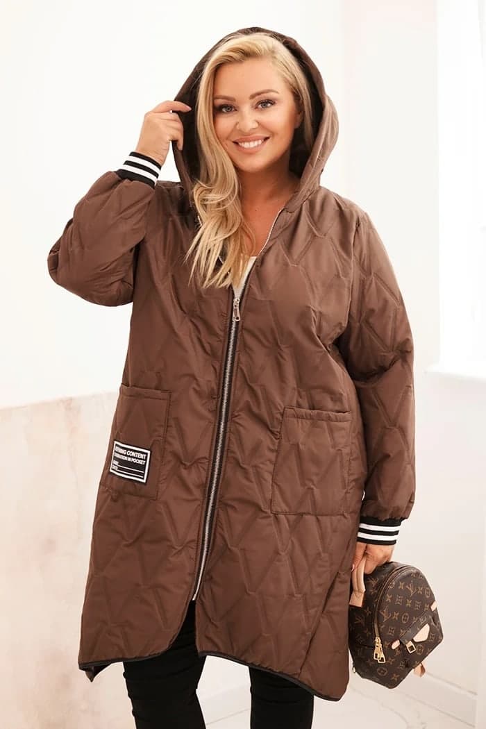 Kurtka damska poliestrowa pikowana plus size Lucilla, barva Čokoládová