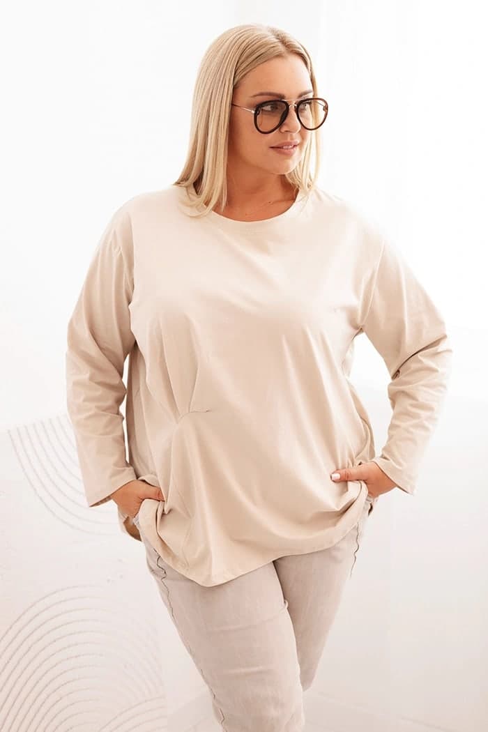 Dámská bavlněná halenka s řasením plus size Tiphaine, barva Béžový