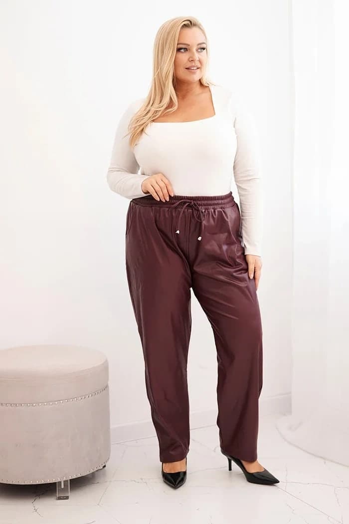 Spodnie damskie ekoskórzane ocieplane plus size Spello, barva Vínový