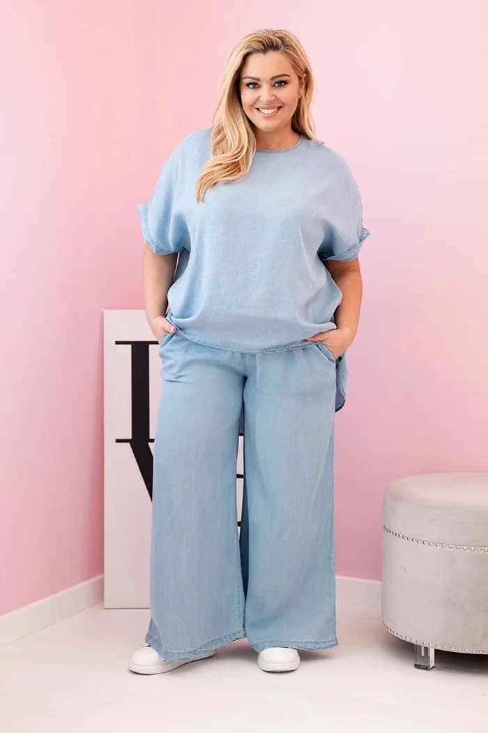 Komplet damski tencel oversize z wiązaniem Vinca, barva Světlá džínová