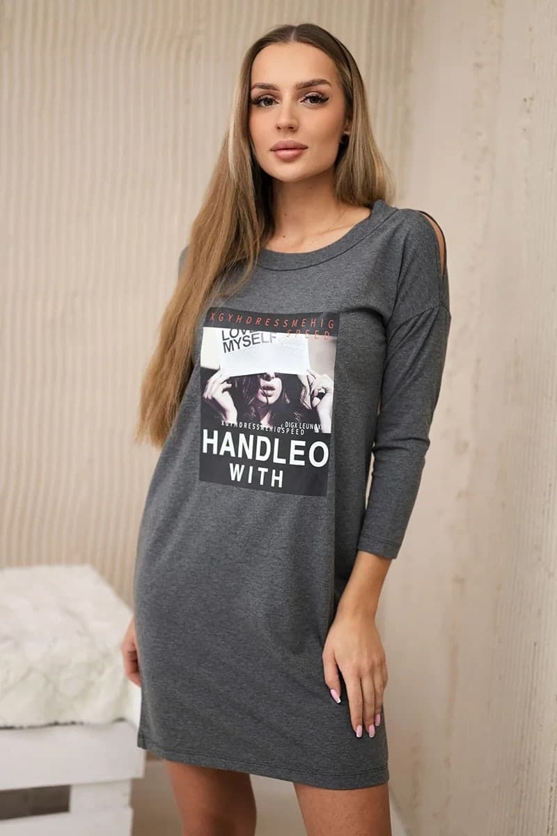 Sukienka damska bawełniana z nadrukiem Handle Organza, barva Grafitový