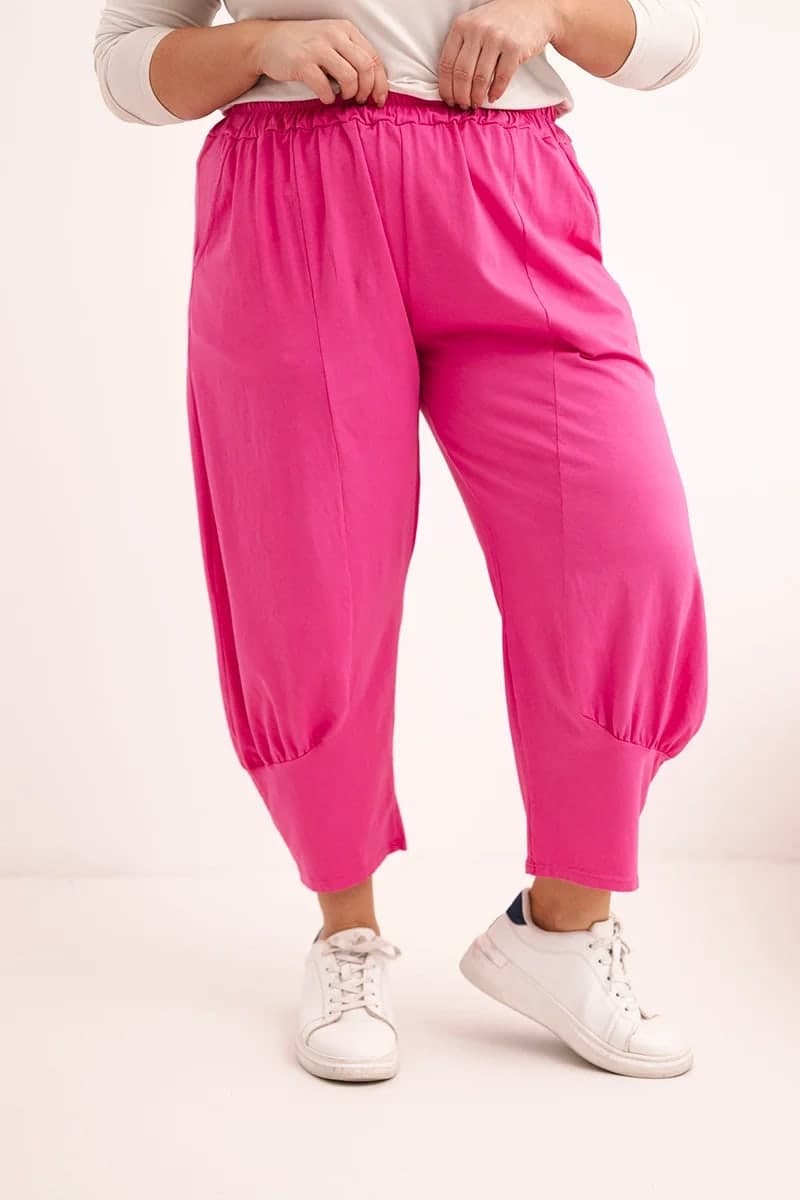 Spodnie damskie bawełniane plus size z gumką w pasie Varenna, barva Růžová