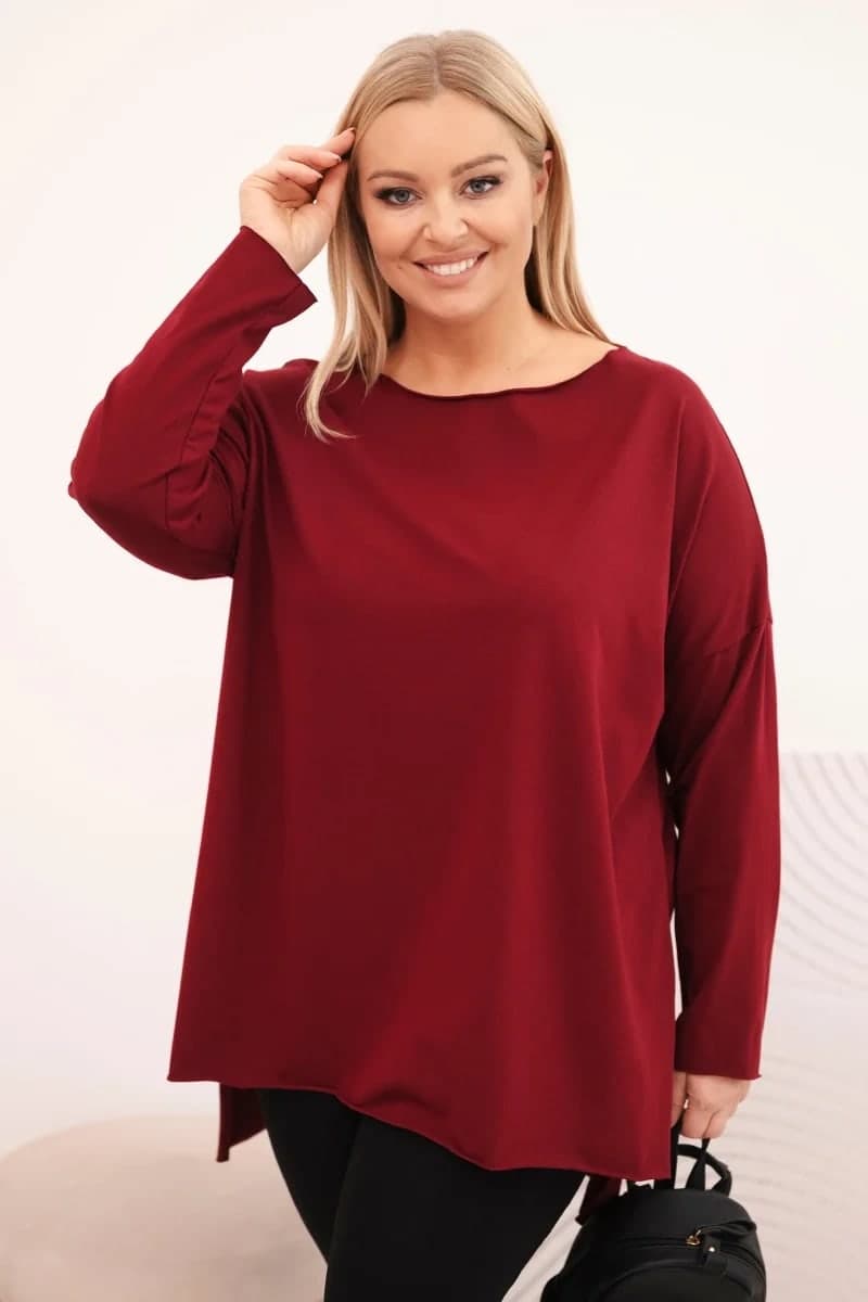 Dámská bavlněná plus size asymetrická halenka Ofelia, barva Vínový
