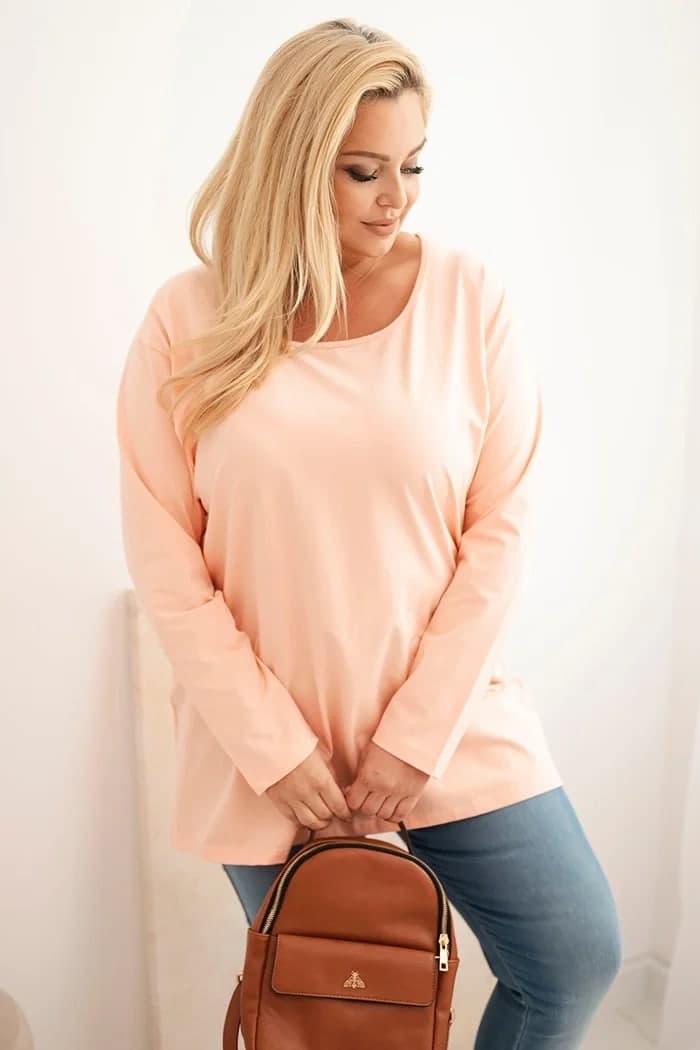 Bluzka damska bawełniana plus size z dekoltem w łódkę Petunia, barva Meruňková