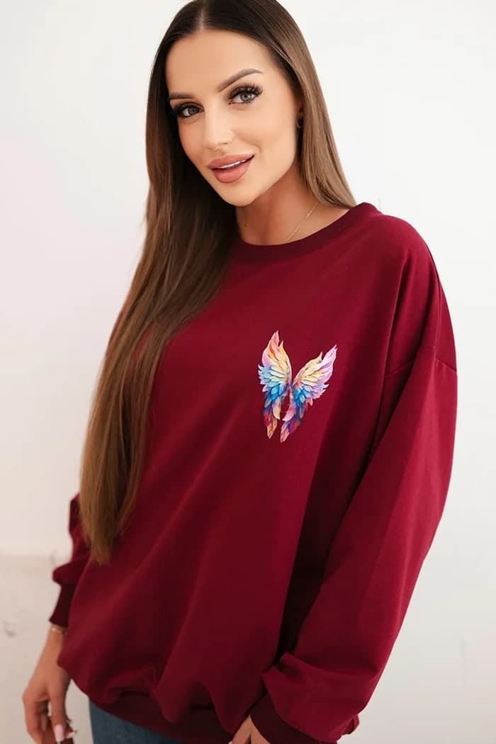 Dámská bavlněná oversize mikina s potiskem Perla, barva Vínový