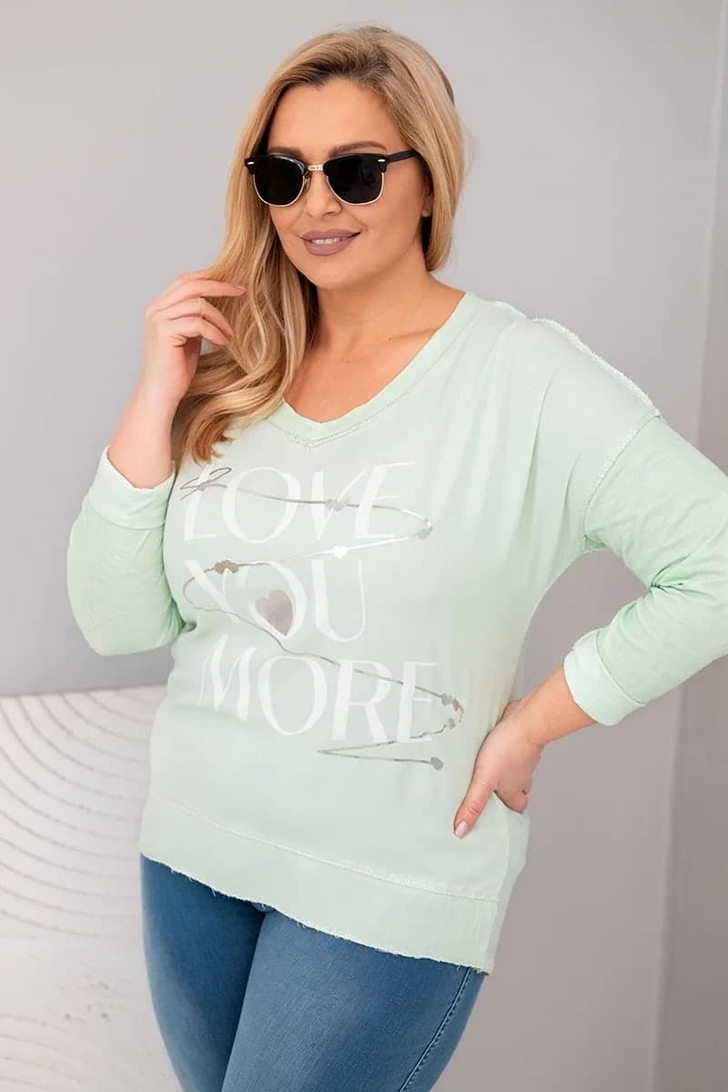 Dámská halenka z viskózy a bavlny s efektem praní Plus Size Cancale, barva Mátová