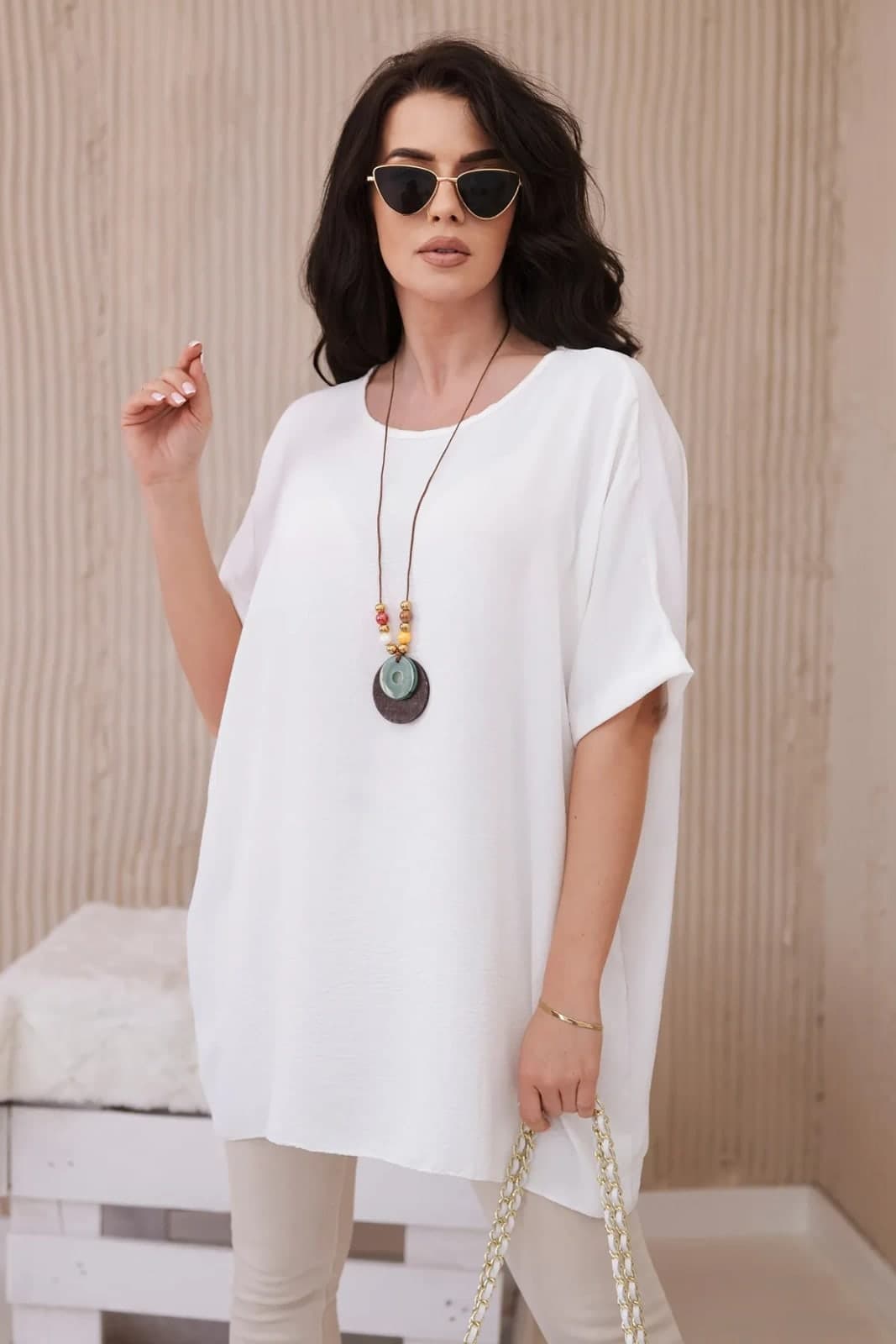 Dámská halenka oversize s přívěskem Angèle, barva Ecru