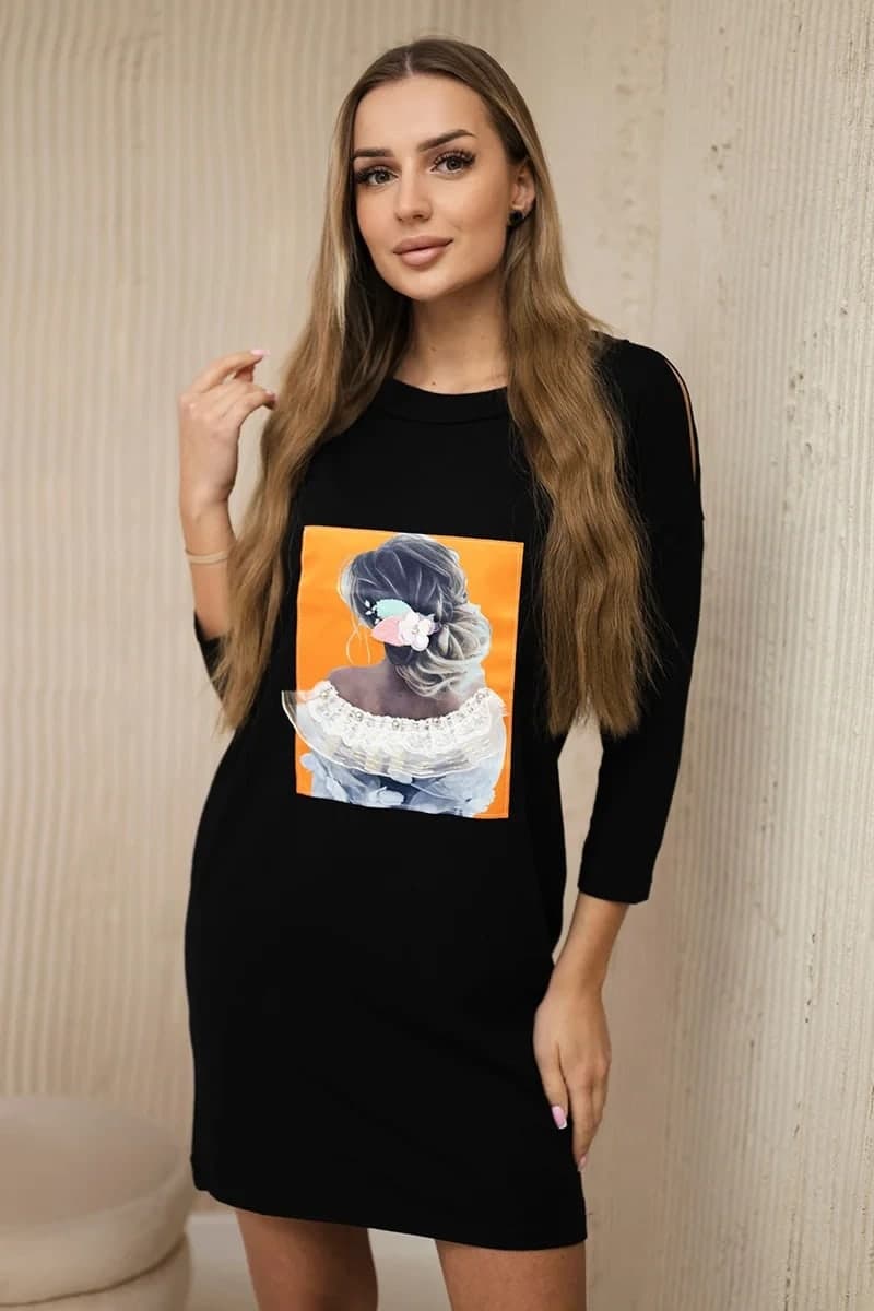 Sukienka damska bawełniana z grafiką 3D Giuseppina, barva Černý