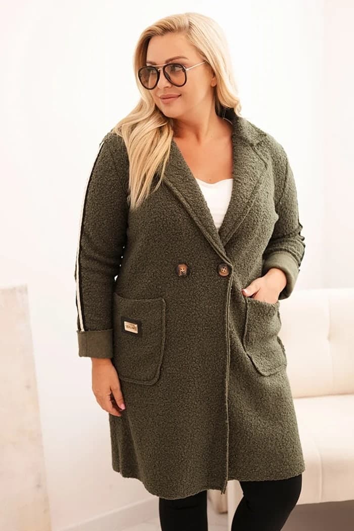 Dámský oversized kabát z polyesteru s kapsami Bergamotta, barva Khaki