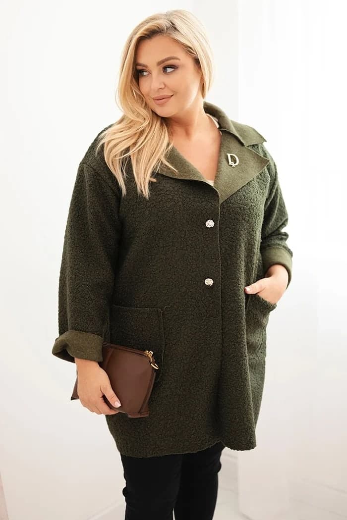 Płaszcz damski z wełną oversize z kieszeniami Marcella, barva Khaki