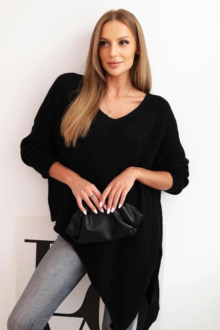 Dámský asymetrický pletený svetr Plus Size Rita, barva Černý