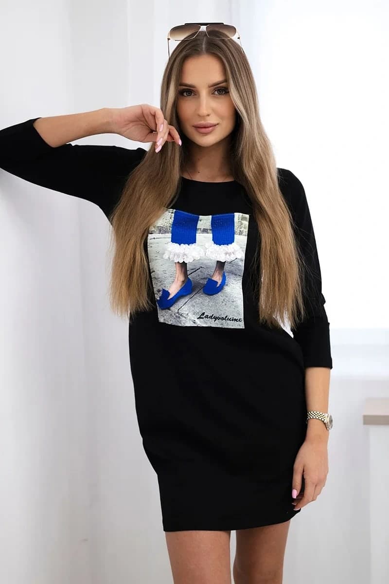 Sukienka damska bawełniana z grafiką 3D Diamante, barva Černý