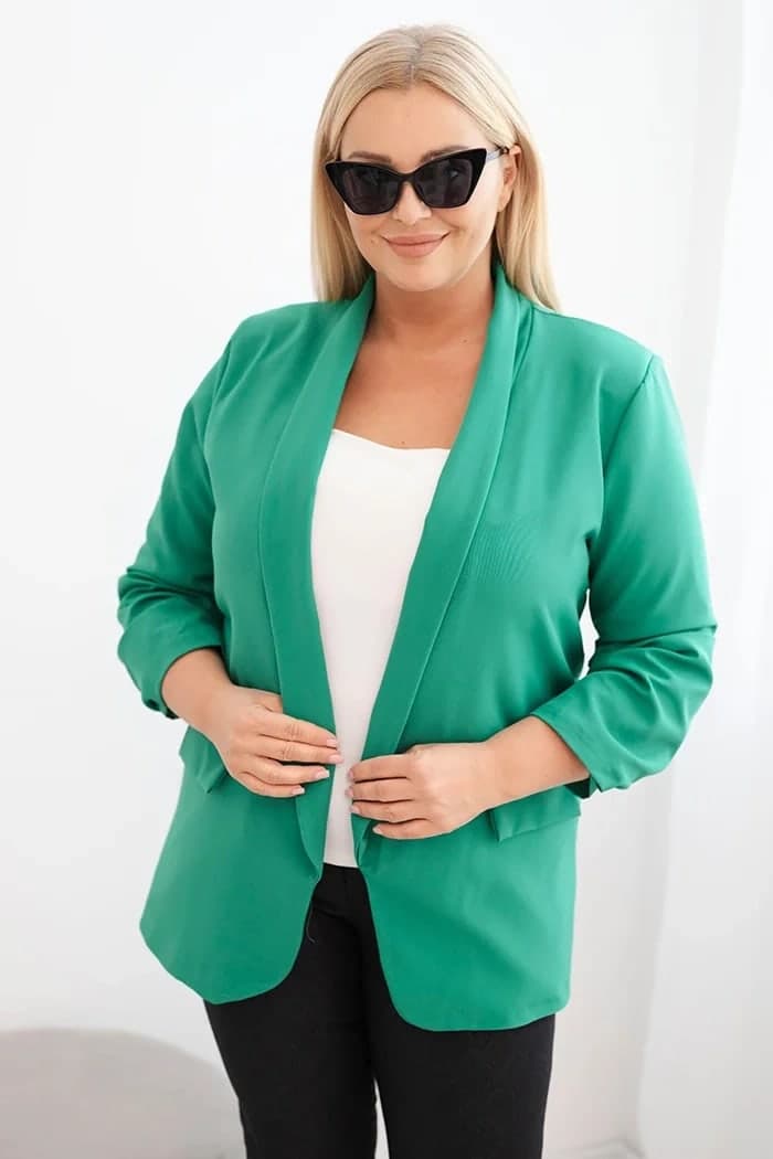 Dámské polyesterové sako plus size bez zapínání Merano, barva Zelená