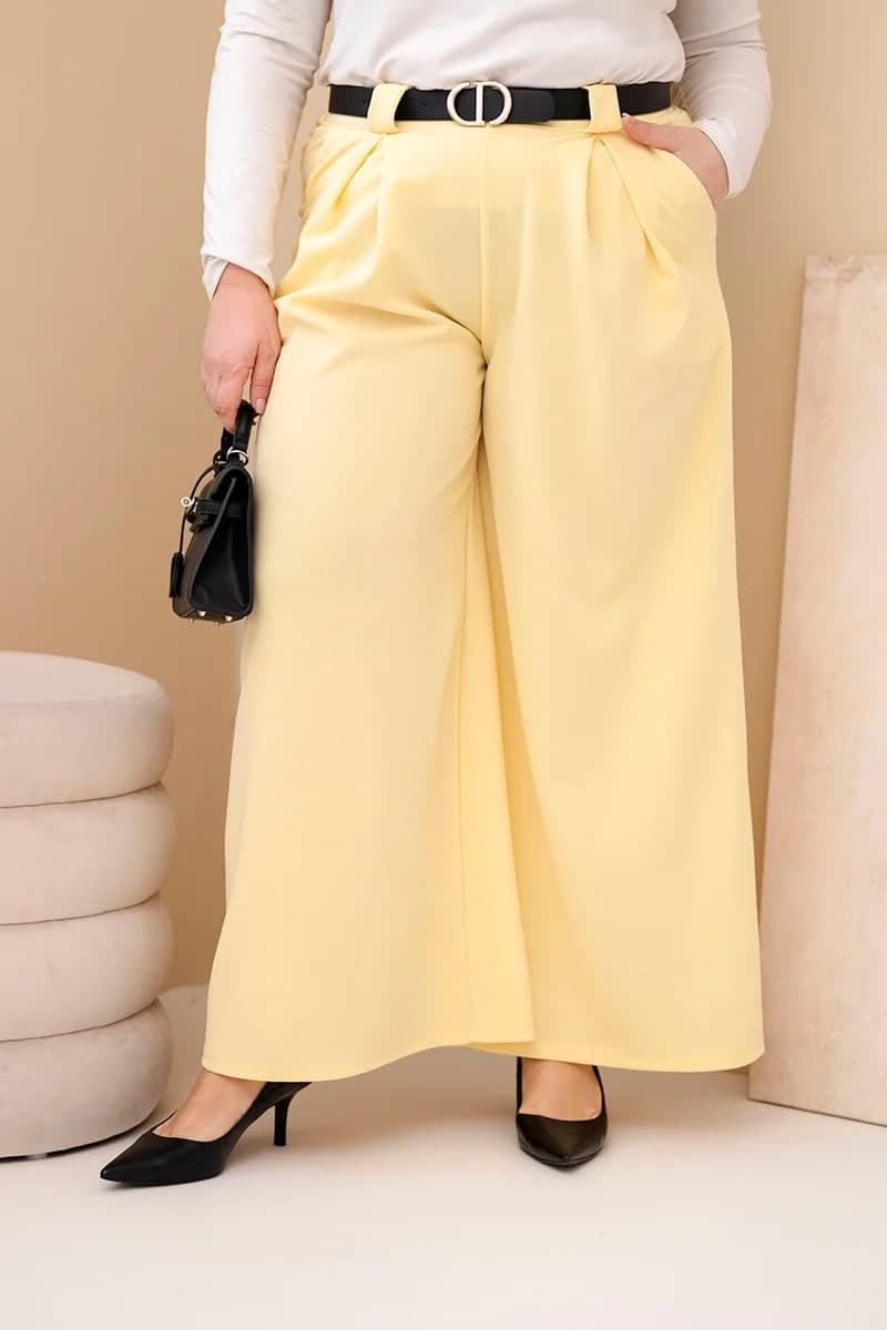 Dámské viskózové kalhoty plus size se širokými nohavicemi Vincenza, barva Žlutý
