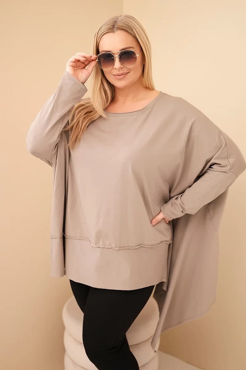 Dámská bavlněná tunika oversize s asymetrickým spodkem Aldebaran, barva Fango