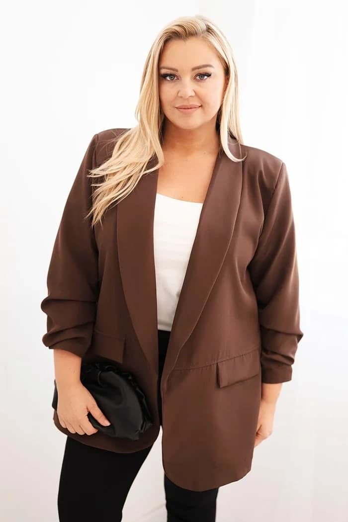 Dámské sako Plus Size elegantní oversize Libera, barva Hnědý