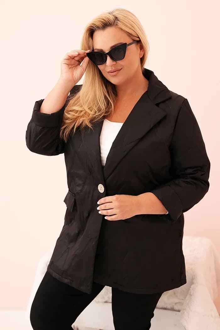 Dámská prošívaná bunda plus size s límcem Dolores, barva Černý
