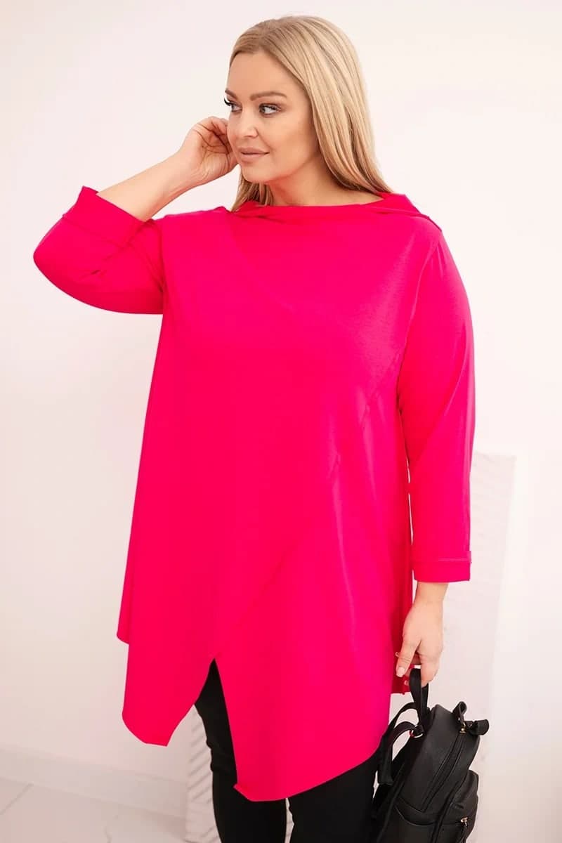 Dámská bavlněná halenka plus size asymetrická Canzone, barva Fuchsiový
