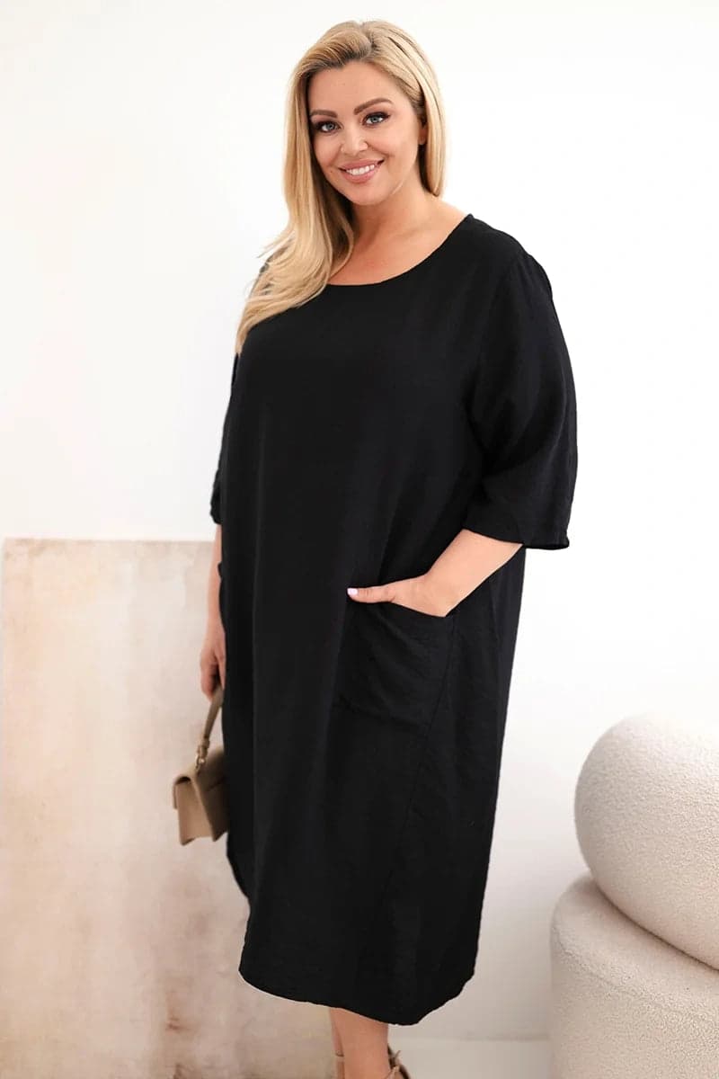 Dámské viskózové šaty plus size s kapsami Elara, barva Černý