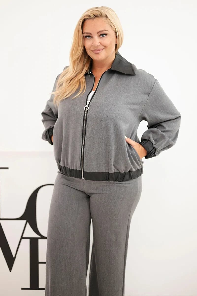 Dámská viskózová plus size souprava na zapínání Riflesso, barva Grafitový