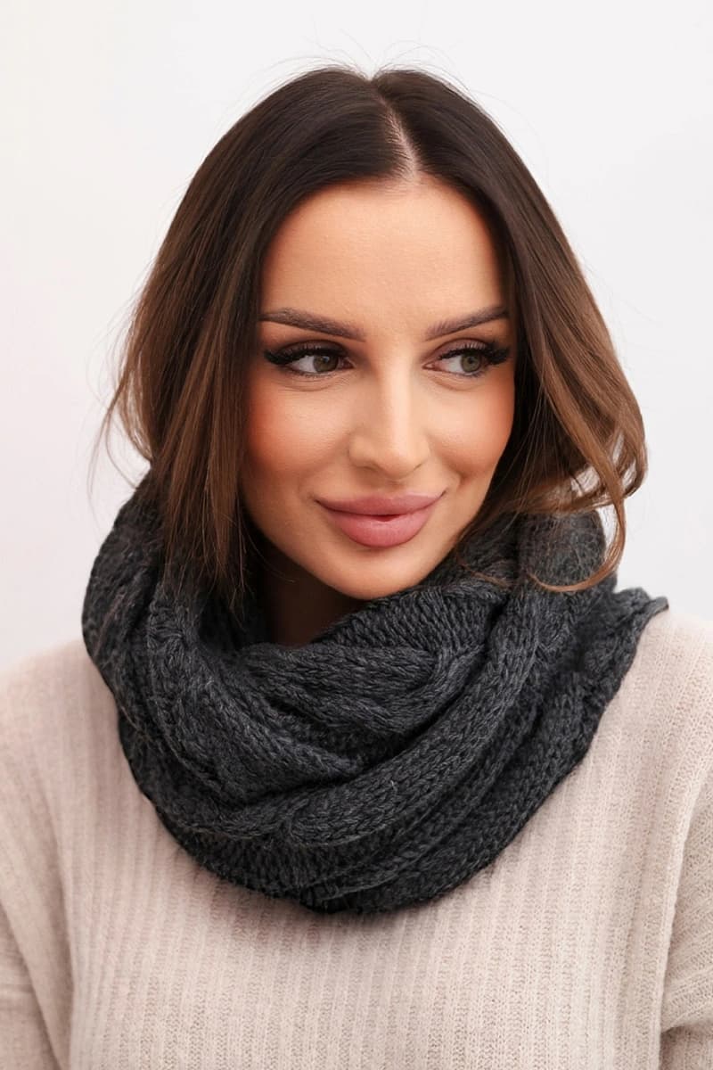 Dámský pletený nákrčník měkký a teplý s vlnou Chignon, barva Grafitový