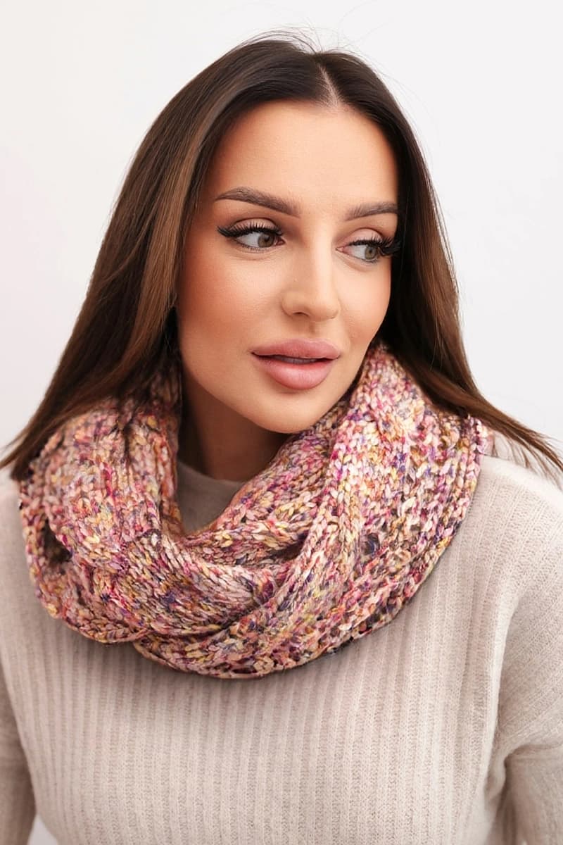 Dámský tlustý melírovaný nákrčník Coussin na zimu, barva Růžovo-žlutá